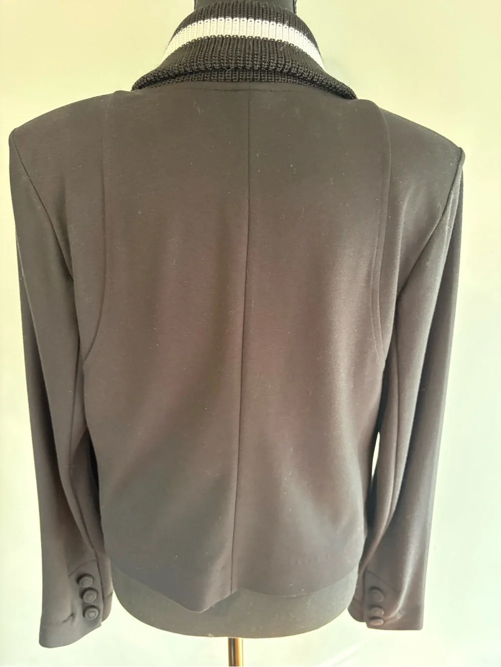 CAbi Black Double-Breasted Cropped Blazer with Contrast Trim size 8